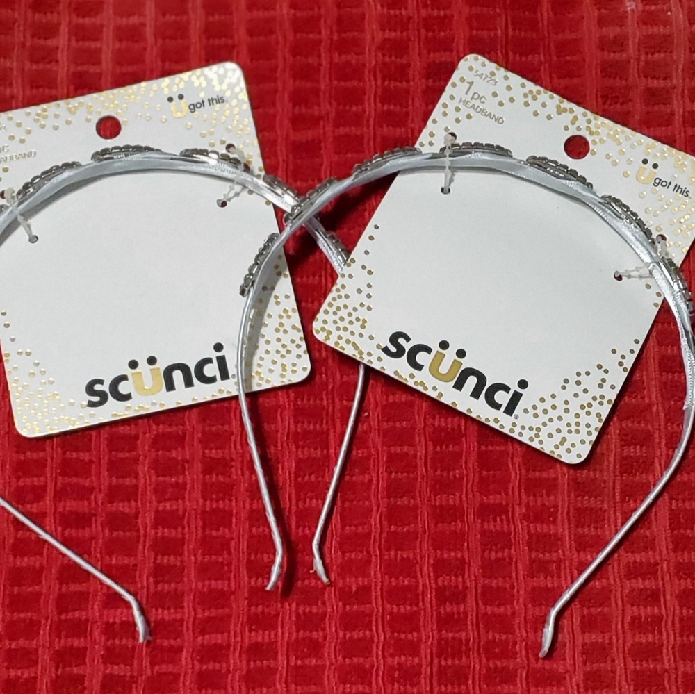2-Scunci Women's Silver with Rhinestone Headbands